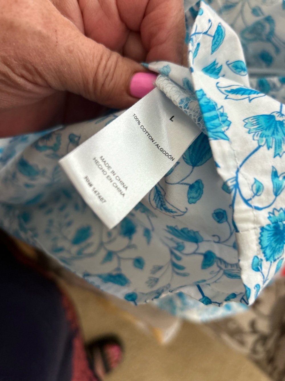 Draper James Blue Floral V-Neck Puff Sleeve Cotton Top - Picture 9 of 9